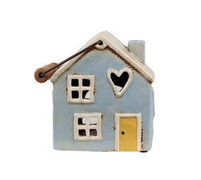 Melting Pot - Waxinelichthouder Huisje Blauw Keramiek 16x10x15cm met hengsel