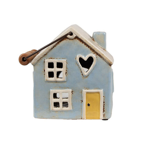 Melting Pot - Waxinelichthouder Huisje Blauw Keramiek 16x10x15cm met hengsel