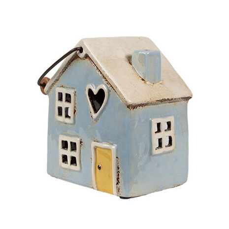 Melting Pot - Waxinelichthouder Huisje Blauw Keramiek 16x10x15cm met hengsel