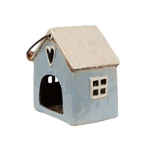 Melting Pot - Waxinelichthouder Huisje Blauw Keramiek 16x10x15cm met hengsel