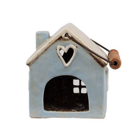 Melting Pot - Waxinelichthouder Huisje Blauw Keramiek 16x10x15cm met hengsel
