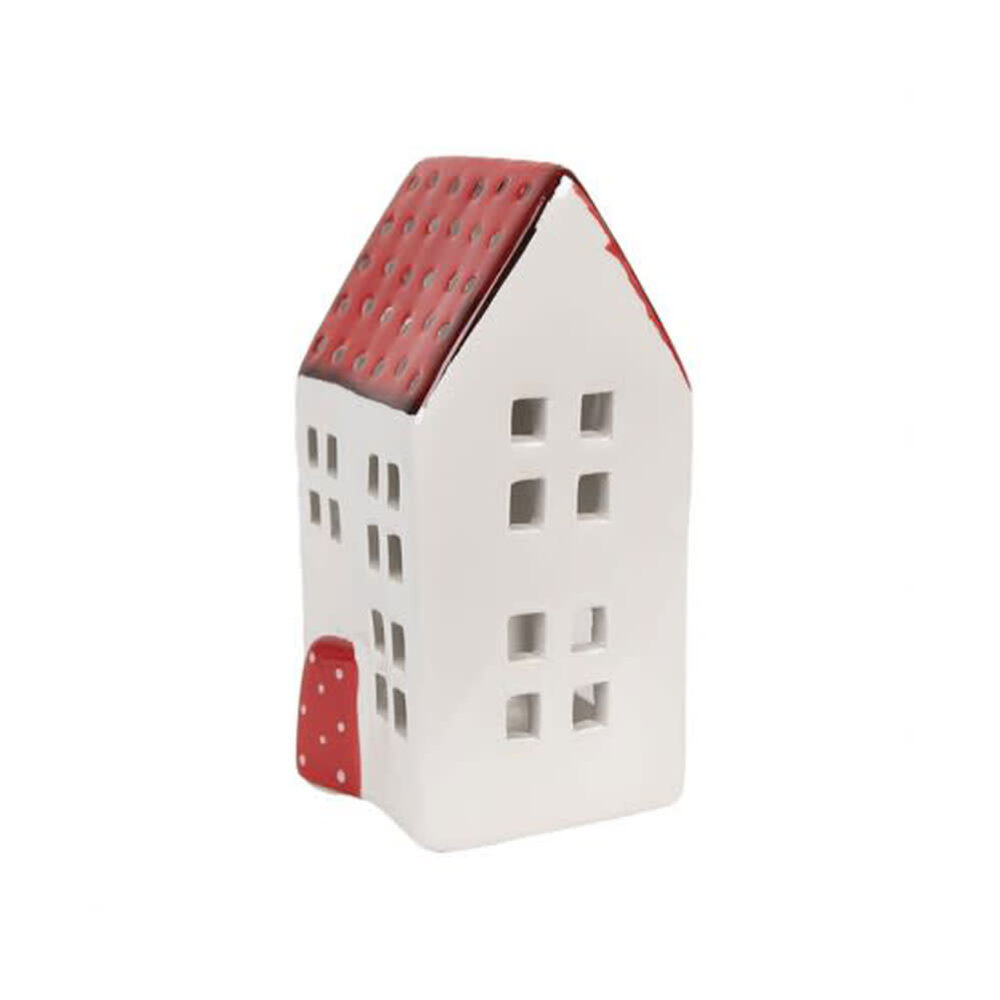 Melting Pot - Waxinelichthouder Huisje Rood-Wit Keramiek 8x8x15cm Melting Pot - Waxinelichthouder Huisje Rood-Wit Keramiek 8x8x15cm