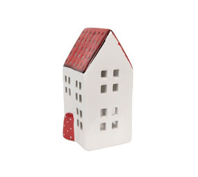 Melting Pot - Waxinelichthouder Huisje Rood-Wit Keramiek 8x8x15cm Melting Pot - Waxinelichthouder Huisje Rood-Wit Keramiek 8x8x15cm
