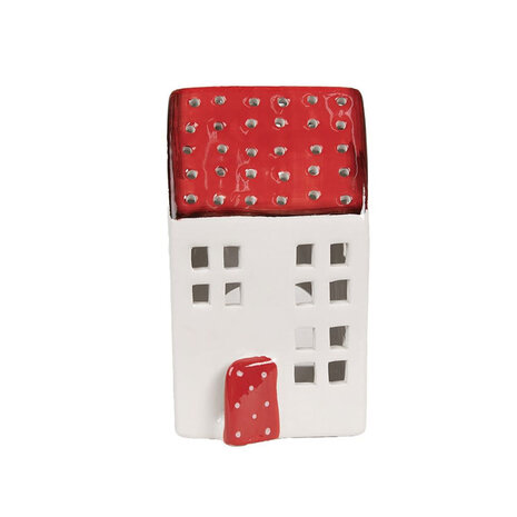 Melting Pot - Waxinelichthouder Huisje Rood-Wit Keramiek 8x8x15cm Melting Pot - Waxinelichthouder Huisje Rood-Wit Keramiek 8x8x15cm