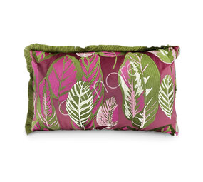 Colmore - Sierkussen Bladeren Fuchsia Groen Bordeaux 60x35cm met franjes Colmore - Sierkussen Bladeren Fuchsia Groen Bordeaux 60x35cm met franjes