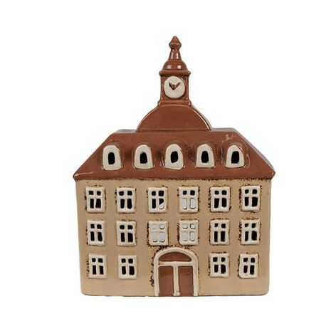 Melting Pot - Waxinelichthouder Huisje Beige Bruin Keramiek 20x10x26cm Melting Pot - Waxinelichthouder Huisje Beige Bruin Keramiek 20x10x26cm