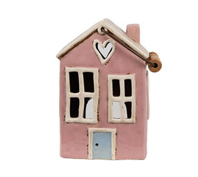 Melting Pot - Waxinelichthouder Huisje Roze Keramiek 16x11x22cm met hengsel Melting Pot - Waxinelichthouder Huisje Roze Keramiek 16x11x22cm met hengsel