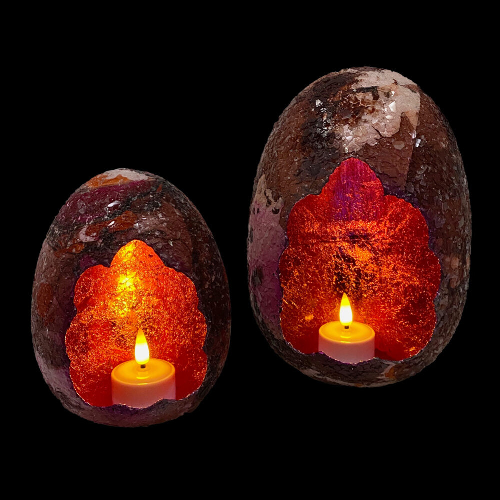 Colmore - Waxinelichthouder Paasei Fuchsia Mozaïek Metaal 12x15cm