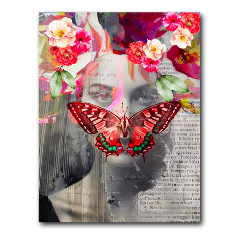 Melting Pot - Schilderij Vrouw met Vlinder Multicolor op Canvas 60x90cm