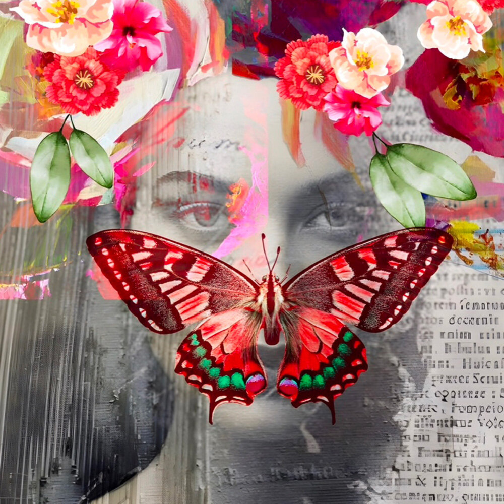 Melting Pot - Schilderij Vrouw met Vlinder Multicolor op Canvas 60x90cm