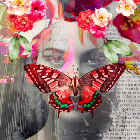 Melting Pot - Schilderij Vrouw met Vlinder Multicolor op Canvas 60x90cm