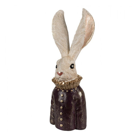 Melting Pot - Beeld Konijn Buste Wit Bordeaux met Gouden Kraag 16x42cm