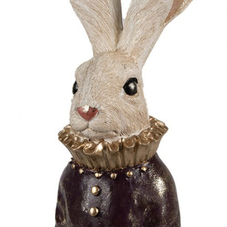 Melting Pot - Beeld Konijn Buste Wit Bordeaux met Gouden Kraag 16x42cm