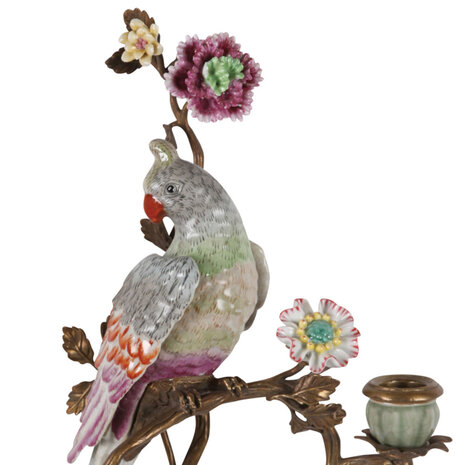 Melting Pot Exclusive - Wand Kandelaar Papegaai met Bloemen Porselein 27x48cm Melting Pot Exclusive - Wand Kandelaar Papegaai met Bloemen Porselein 27x48cm