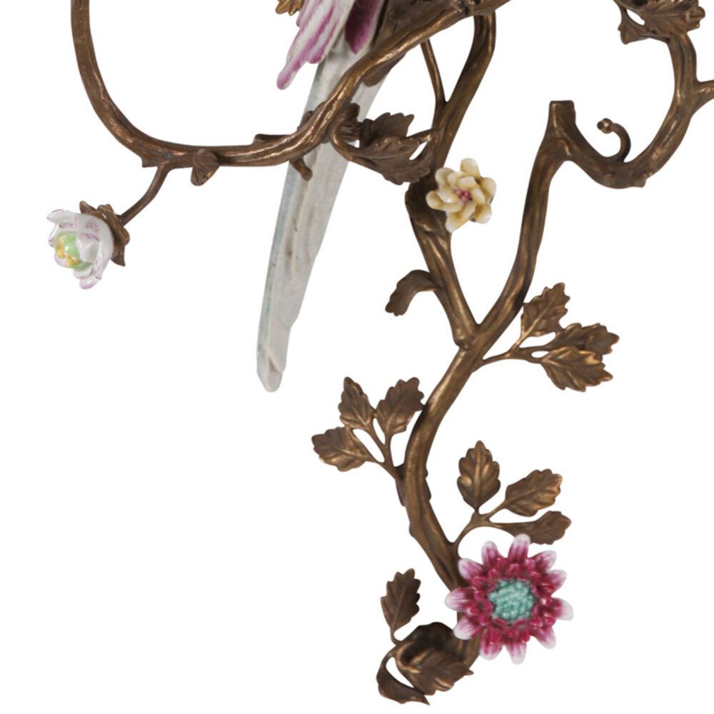 Melting Pot Exclusive - Wand Kandelaar Papegaai met Bloemen Porselein 27x48cm Melting Pot Exclusive - Wand Kandelaar Papegaai met Bloemen Porselein 27x48cm