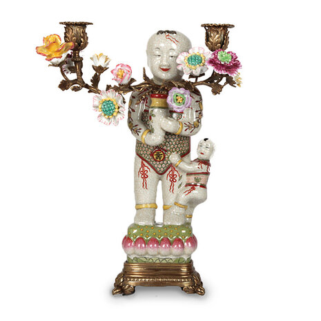 Melting Pot Exclusive - Kandelaar Chinees Beeld Multicolor Porselein 27x34cm links