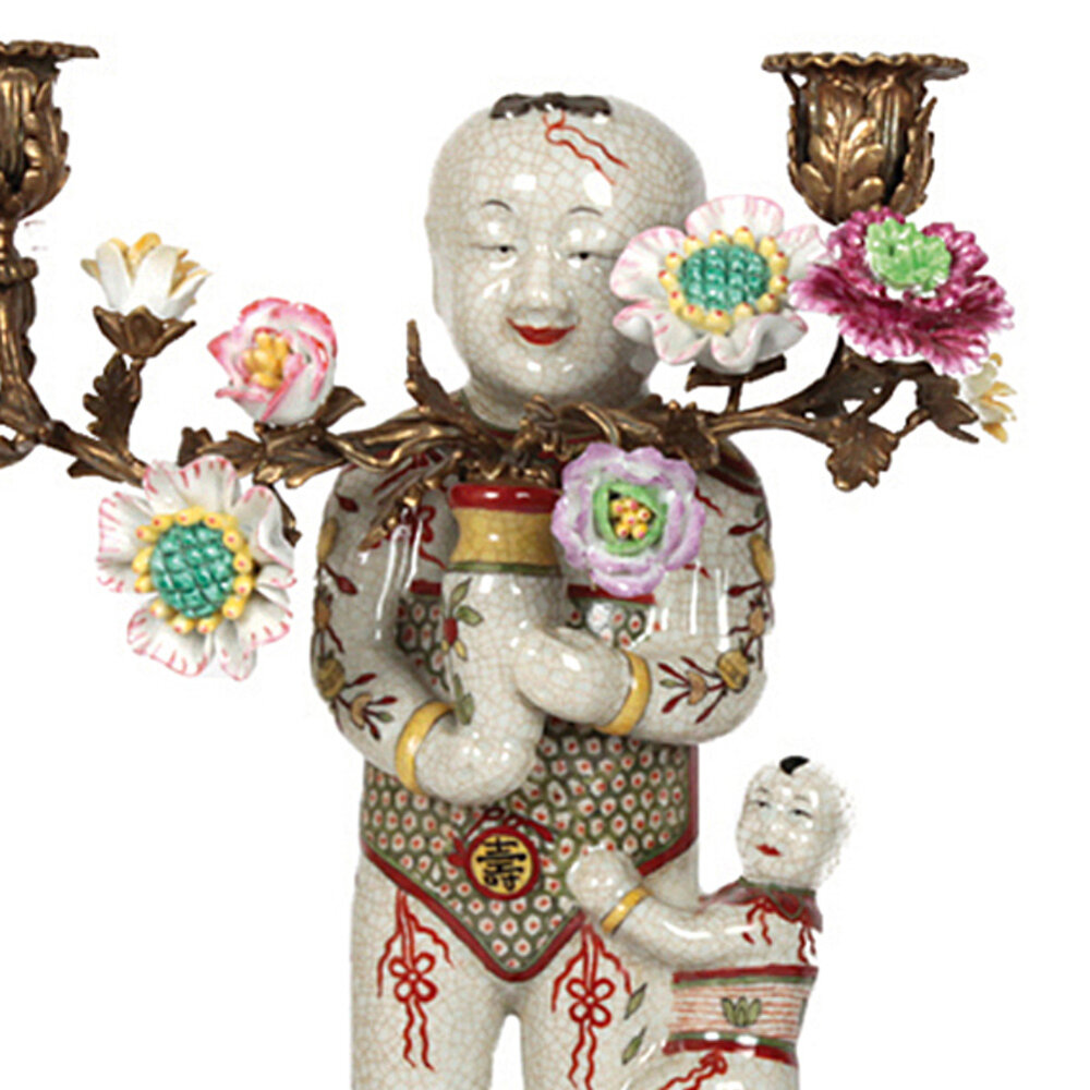 Melting Pot Exclusive - Kandelaar Chinees Beeld Multicolor Porselein 27x34cm links