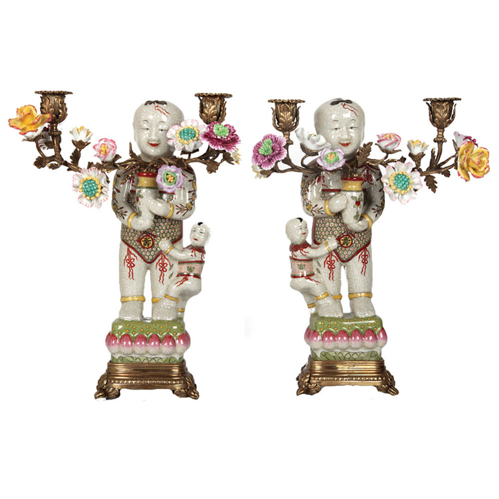 Melting Pot Exclusive - Kandelaar Chinees Beeld Multicolor Porselein 27x34cm rechts Melting Pot Exclusive - Kandelaar Chinees Beeld Multicolor Porselein 27x34cm rechts