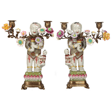 Melting Pot Exclusive - Kandelaar Chinees Beeld Multicolor Porselein 27x34cm rechts Melting Pot Exclusive - Kandelaar Chinees Beeld Multicolor Porselein 27x34cm rechts