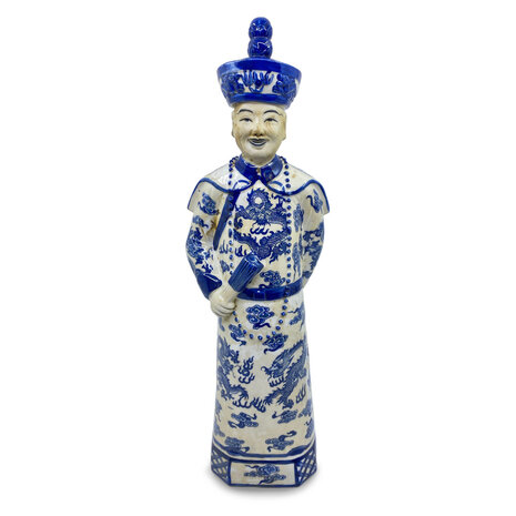 Melting Pot - Beeld Chinese Keizer Zoon Staand Blauw Wit 12x45cm Melting Pot - Beeld Chinese Keizer Zoon Staand Blauw Wit 12x45cm