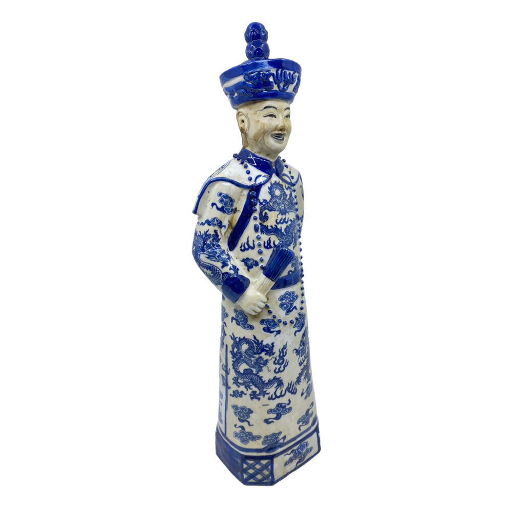Melting Pot - Beeld Chinese Keizer Zoon Staand Blauw Wit 12x45cm Melting Pot - Beeld Chinese Keizer Zoon Staand Blauw Wit 12x45cm
