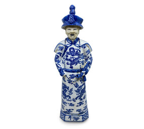 Melting Pot - Beeld Chinese Keizer Grootvader Staand Blauw Wit 12x45cm Melting Pot - Beeld Chinese Keizer Grootvader Staand Blauw Wit 12x45cm