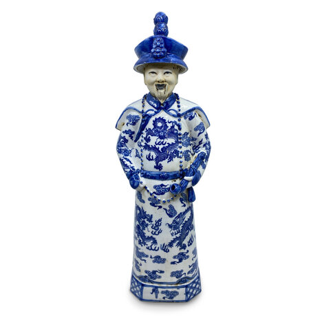 Melting Pot - Beeld Chinese Keizer Grootvader Staand Blauw Wit 12x45cm Melting Pot - Beeld Chinese Keizer Grootvader Staand Blauw Wit 12x45cm
