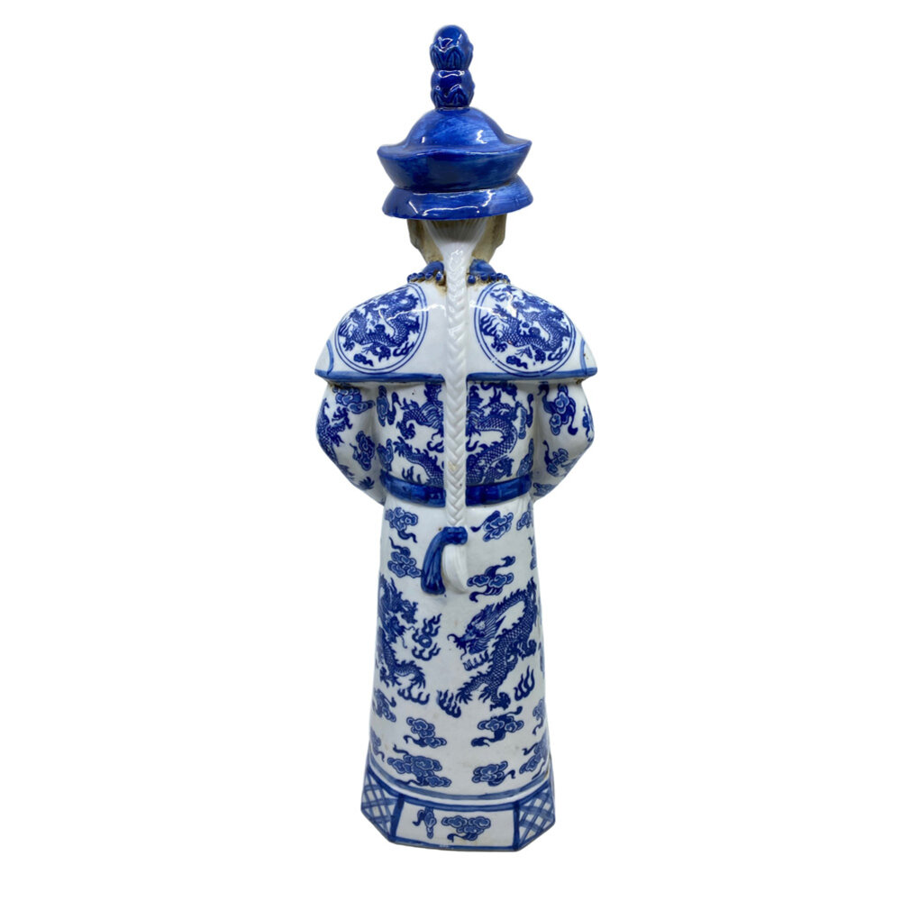 Melting Pot - Beeld Chinese Keizer Grootvader Staand Blauw Wit 12x45cm Melting Pot - Beeld Chinese Keizer Grootvader Staand Blauw Wit 12x45cm