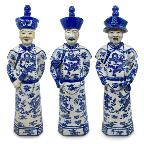 Melting Pot - Beeld Chinese Keizer Grootvader Staand Blauw Wit 12x45cm Melting Pot - Beeld Chinese Keizer Grootvader Staand Blauw Wit 12x45cm
