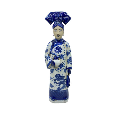Melting Pot - Beeld Chinese Keizerin met Pijp Blauw-Wit Porselein 8x33cm Melting Pot - Beeld Chinese Keizerin met Pijp Blauw-Wit Porselein 8x33cm