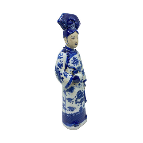 Melting Pot - Beeld Chinese Keizerin met Pijp Blauw-Wit Porselein 8x33cm Melting Pot - Beeld Chinese Keizerin met Pijp Blauw-Wit Porselein 8x33cm