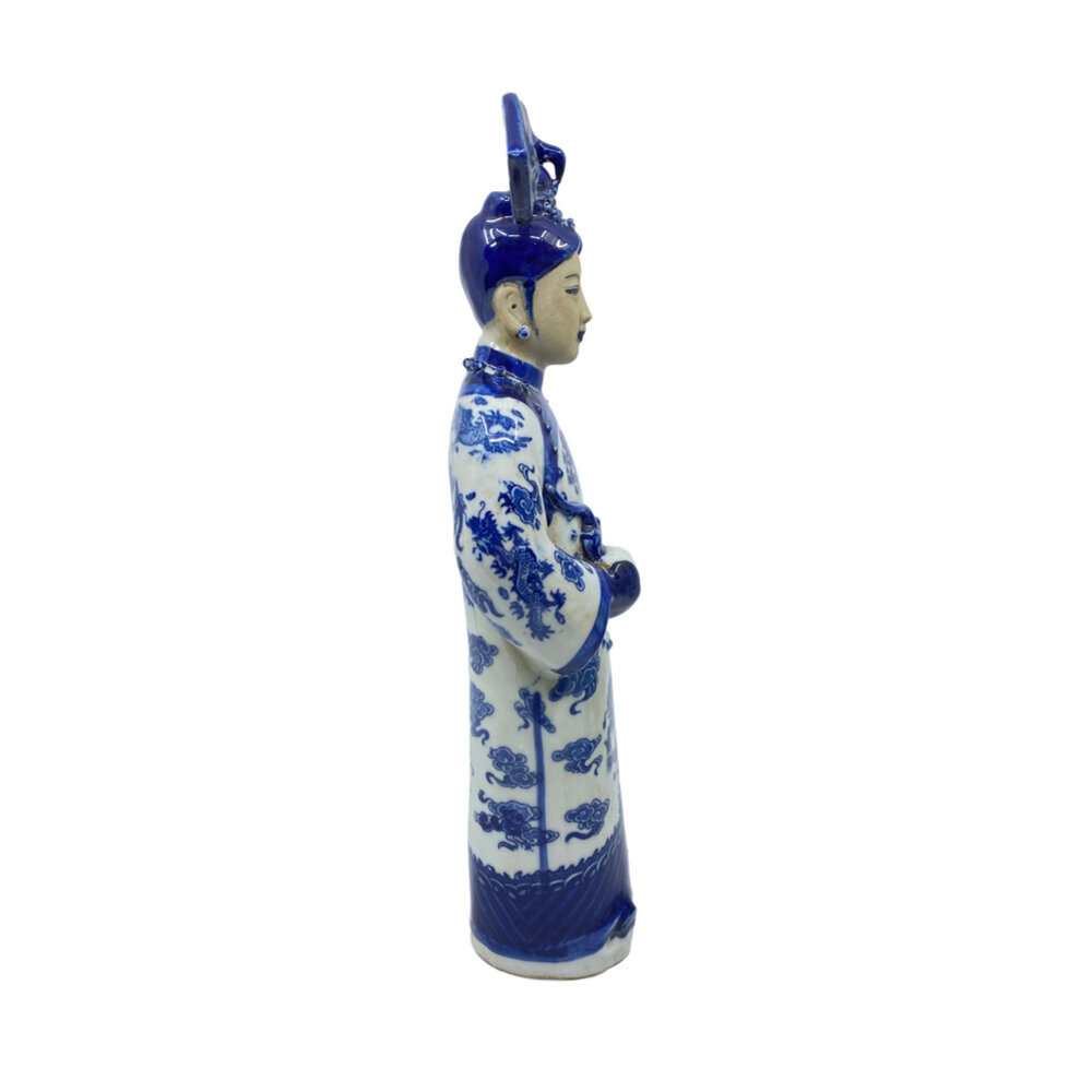 Melting Pot - Beeld Chinese Keizerin met Pijp Blauw-Wit Porselein 8x33cm Melting Pot - Beeld Chinese Keizerin met Pijp Blauw-Wit Porselein 8x33cm