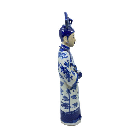 Melting Pot - Beeld Chinese Keizerin met Pijp Blauw-Wit Porselein 8x33cm Melting Pot - Beeld Chinese Keizerin met Pijp Blauw-Wit Porselein 8x33cm