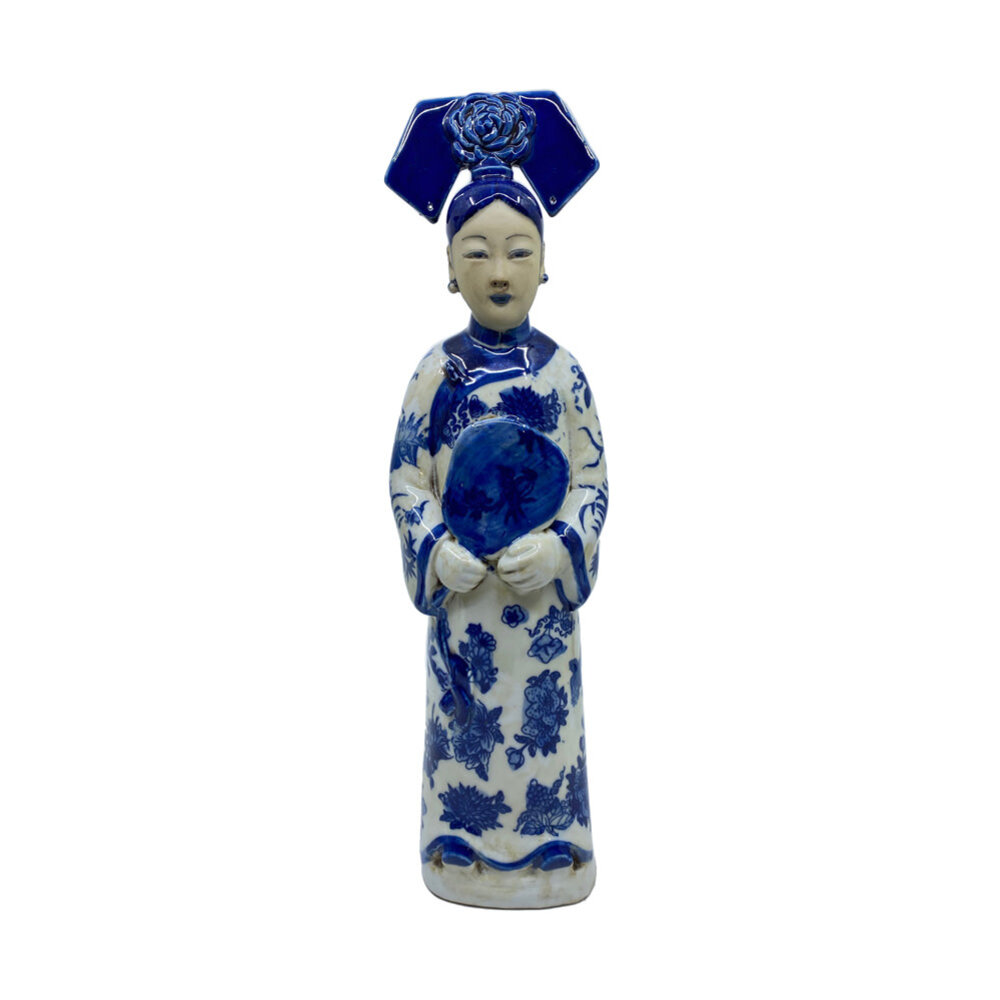 Melting Pot - Handgemaakt Beeld Chinese Keizerin met Spiegel Blauw-Wit Porselein 8x32cm Melting Pot - Handgemaakt Beeld Chinese Keizerin met Spiegel Blauw-Wit Porselein 8x32cm