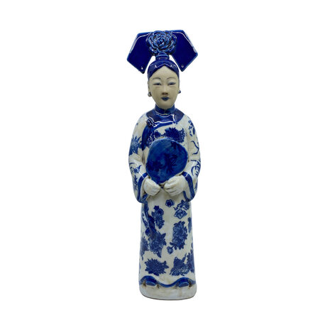Melting Pot - Handgemaakt Beeld Chinese Keizerin met Spiegel Blauw-Wit Porselein 8x32cm Melting Pot - Handgemaakt Beeld Chinese Keizerin met Spiegel Blauw-Wit Porselein 8x32cm