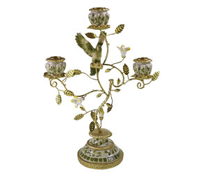 Werns - Kandelaar Papegaai Groen/Wit Metaal 31x39cm 3-armen Werns - Kandelaar Papegaai Groen/Wit Metaal 31x39cm 3-armen