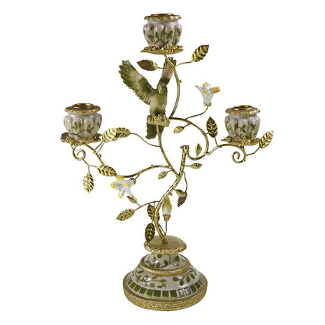 Werns - Kandelaar Papegaai Groen/Wit Metaal 31x39cm 3-armen Werns - Kandelaar Papegaai Groen/Wit Metaal 31x39cm 3-armen