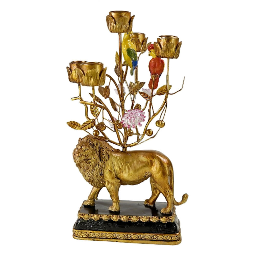 Werns - Kandelaar Leeuw en Papegaaien Metaal 20x37cm 5-houders Werns - Kandelaar Leeuw en Papegaaien Metaal 20x37cm 5-houders