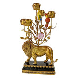 Werns - Kandelaar Leeuw en Papegaaien Metaal 20x37cm 5-houders Werns - Kandelaar Leeuw en Papegaaien Metaal 20x37cm 5-houders
