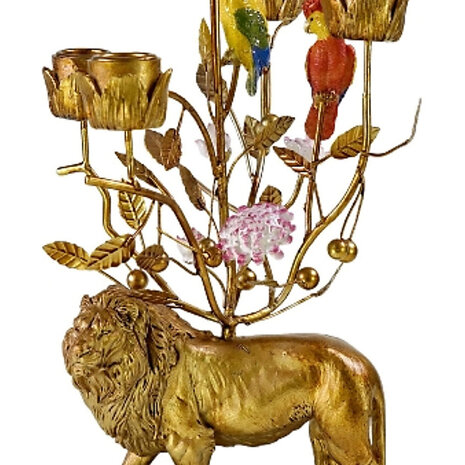 Werns - Kandelaar Leeuw en Papegaaien Metaal 20x37cm 5-houders Werns - Kandelaar Leeuw en Papegaaien Metaal 20x37cm 5-houders