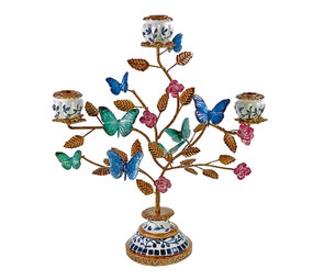 Werns - Kandelaar Vlinders Blauw-Jade-Roze 35x39cm 3-armen Werns - Kandelaar Vlinders Blauw-Jade-Roze 35x39cm 3-armen