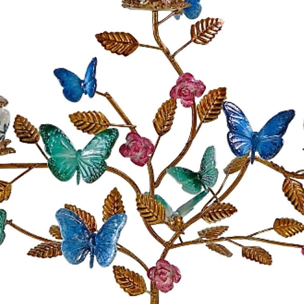 Werns - Kandelaar Vlinders Blauw-Jade-Roze Goud 35x39cm 3-Armen