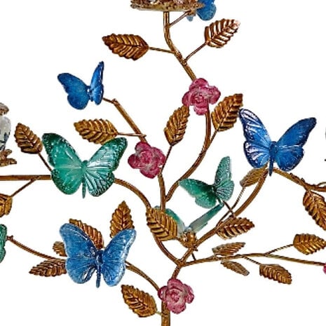 Werns - Kandelaar Vlinders Blauw-Jade-Roze Goud 35x39cm 3-Armen