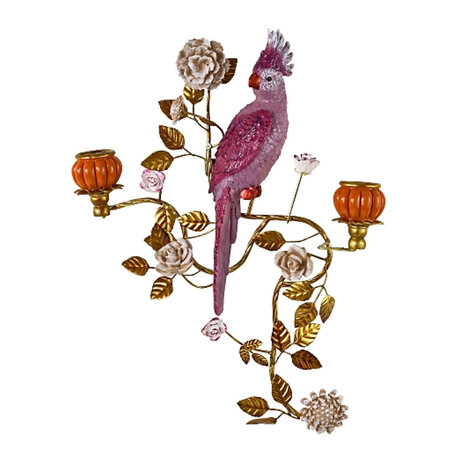 Werns - Wandkandelaar Papegaai Fuchsia Oranje Goud Metaal 41x55x12cm 2 Houders Werns - Wandkandelaar Papegaai Fuchsia Oranje Goud Metaal 41x55x12cm 2 Houders