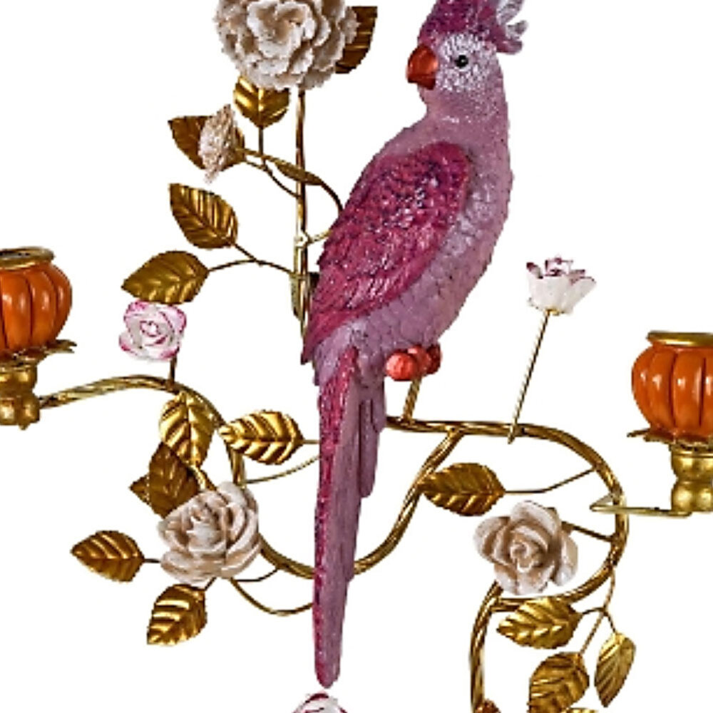 Werns - Wand Kandelaar Papegaai Fuchsia Goud 41x55cm 2 houders Werns - Wand Kandelaar Papegaai Fuchsia Goud 41x55cm 2 houders