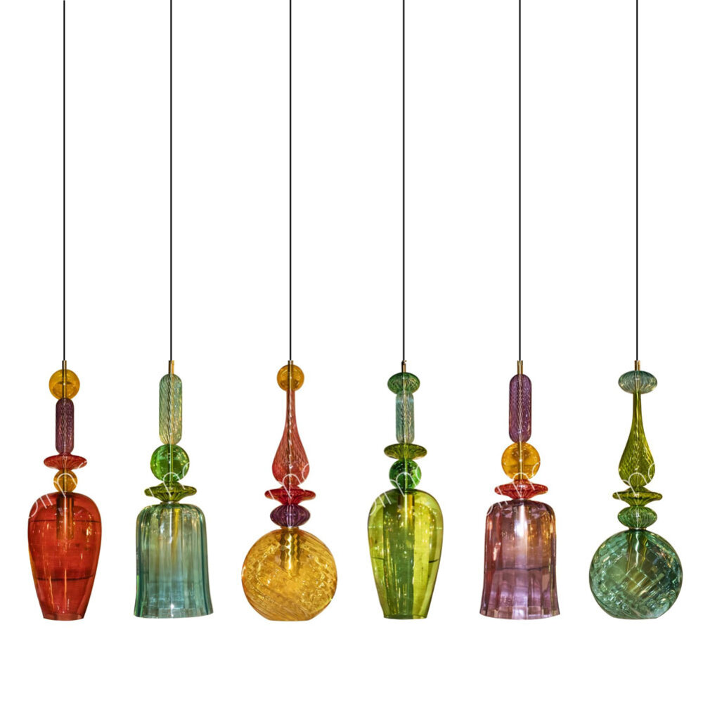 Colmore - Plafondlamp Bol Groen Multicolor Glas 20x60cm