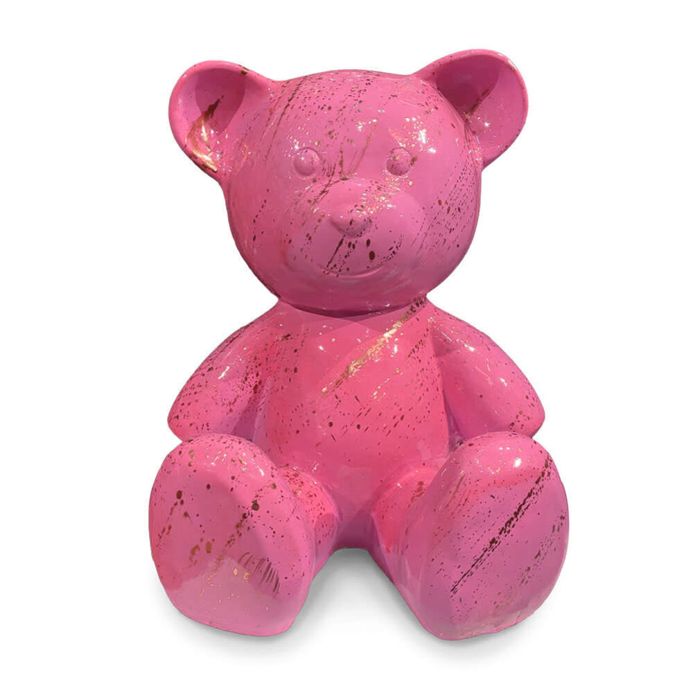 Melting Pot - Beeld Design Teddy Beer Zittend Roze Splash Goud 30x32cm