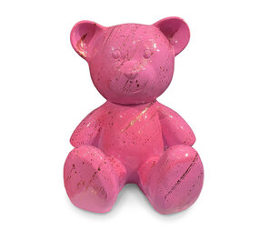 Melting Pot - Beeld Design Teddy Beer Zittend Roze Splash Goud 30x32cm