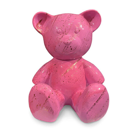 Melting Pot - Beeld Design Teddy Beer Zittend Roze Splash Goud 30x32cm