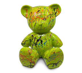 Melting Pot - Beeld Design Beer Zittend Groen Splash Multicolor 30x32cm